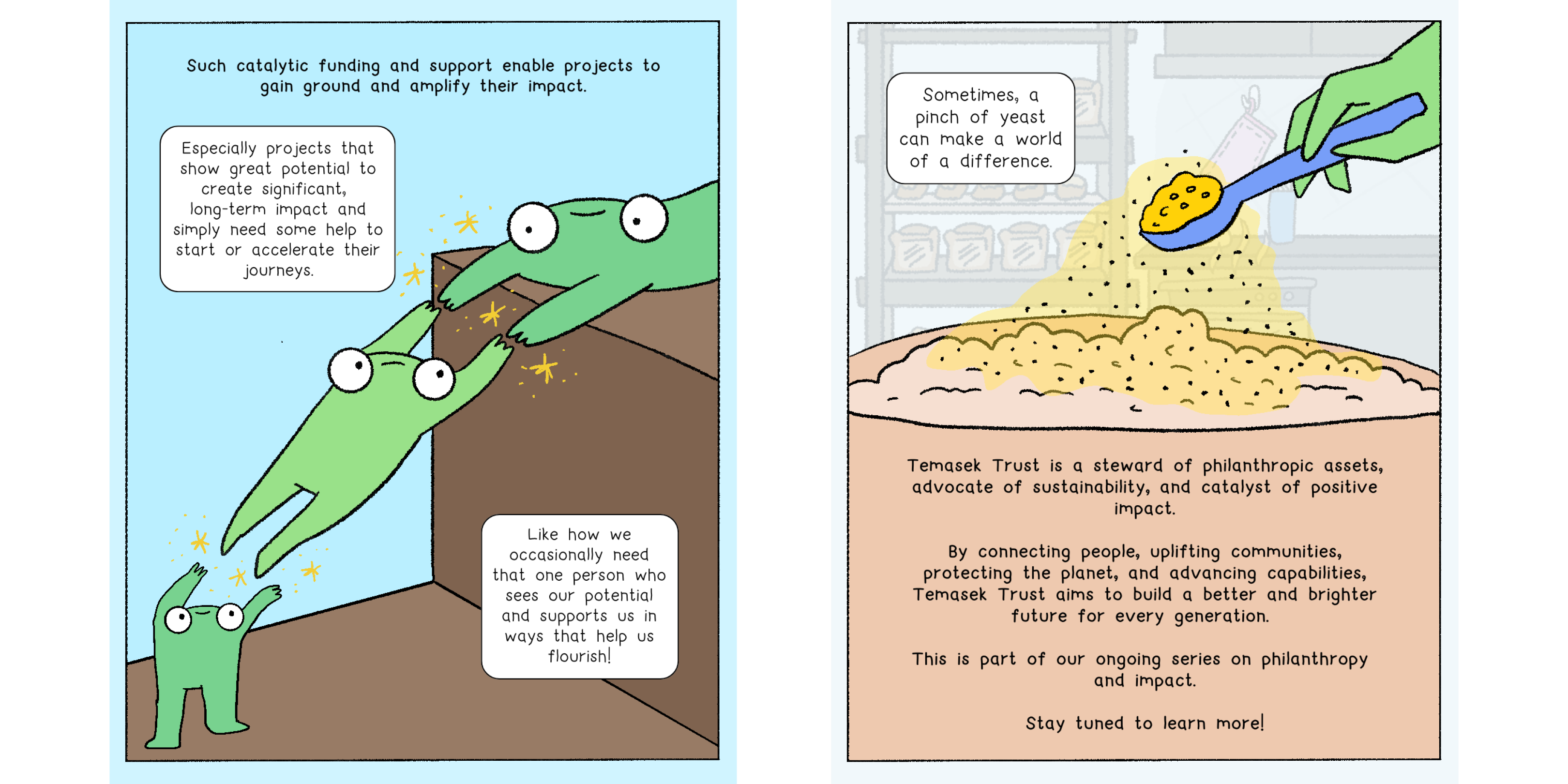 Catalytic funding and support enable projects to gain ground and amplify their impact. Especially projects that show great potential to create significant, long-term impact and simply need some help to start or accelerate their journeys. Sometimes, a pinch of yeast can make a world of a difference.